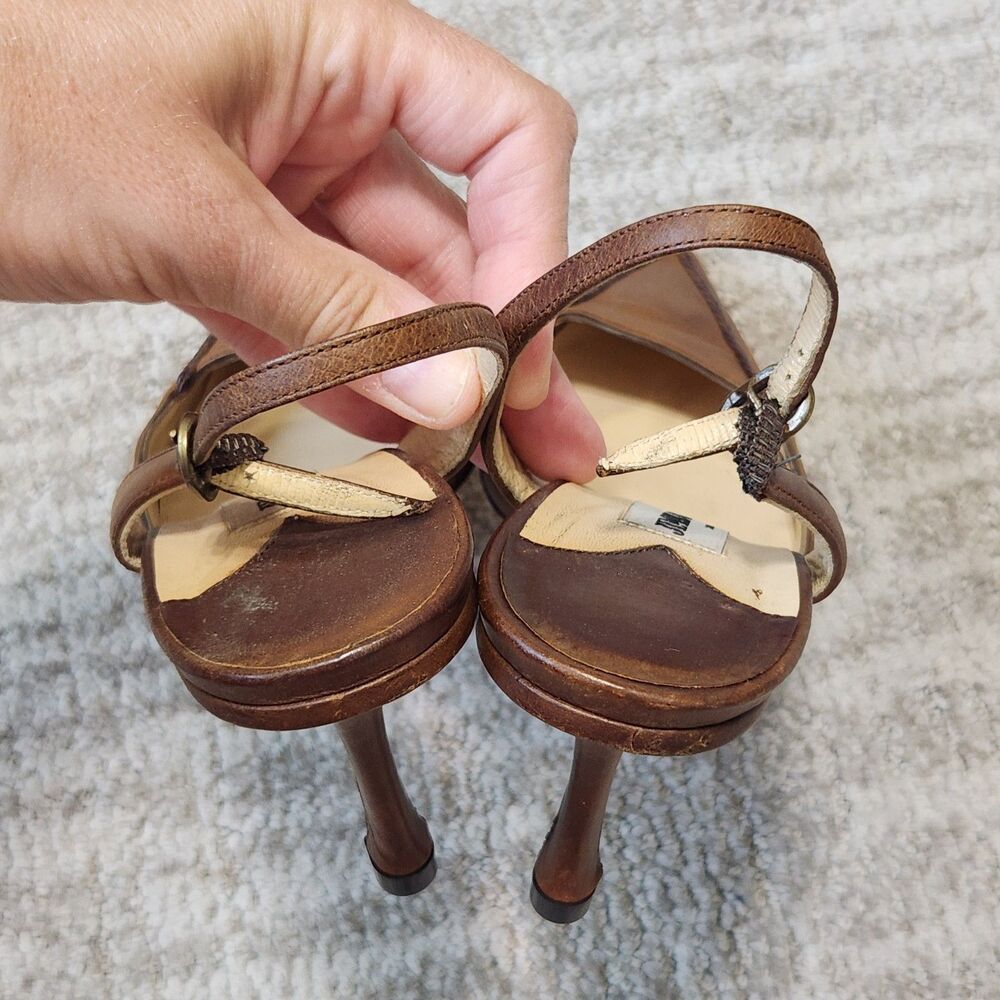 Jimmy Choo women's point toe slingback leather heels brown size 37 IT or 7 US - Picture 7 of 10